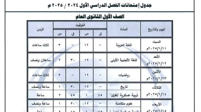 موعد امتحانات الثانوية العامة 2025