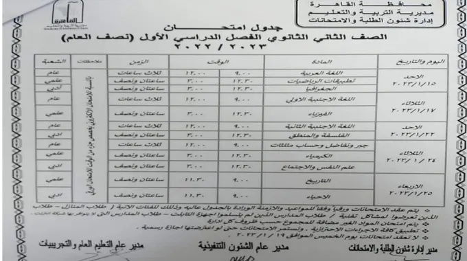 نتيجة الصف الأول والثاني الثانوي بالقاهرة